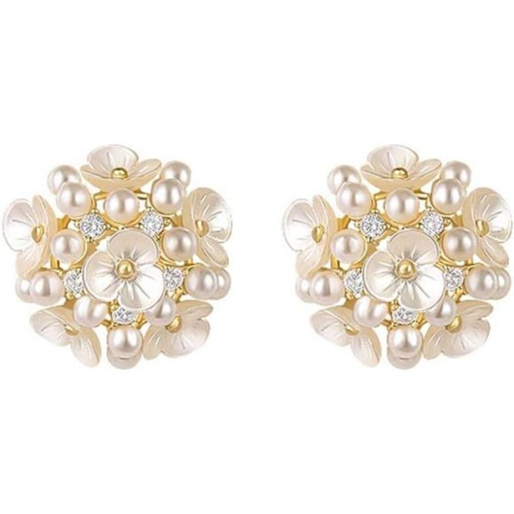 Flower Pearl Stud Earrings | Hypoallergenic Sterling Silver Post | Elegant